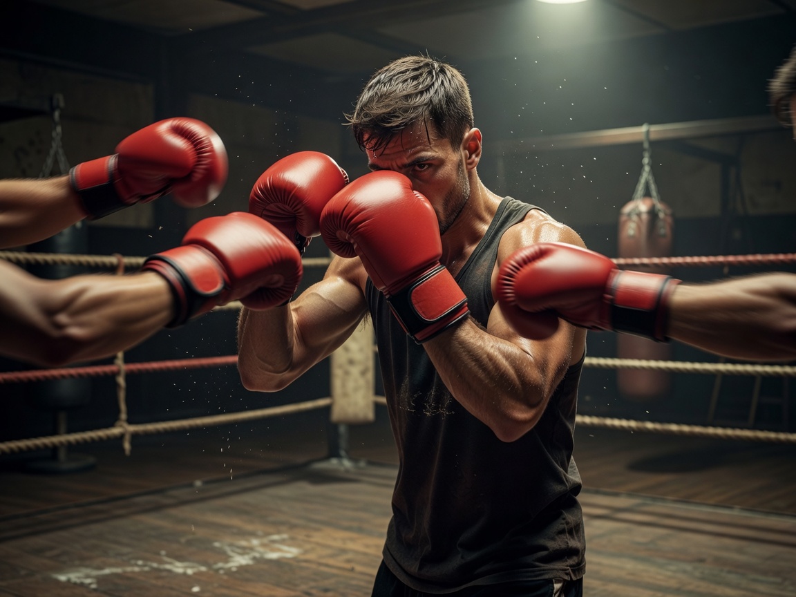 Boxer utilizing a high guard to block incoming punches